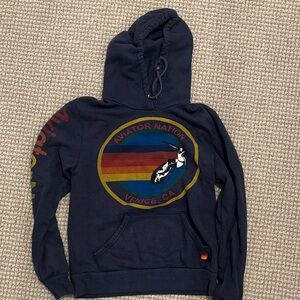 Aviator Nation Dark Blue Hoodie with Multicolor Logo